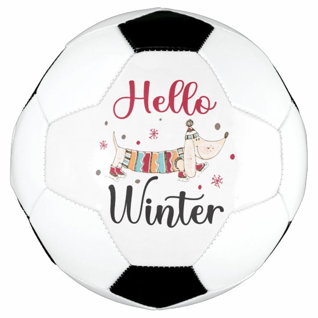 Niedlicher Hund Hallo Winter Fußball (Vorderseite)