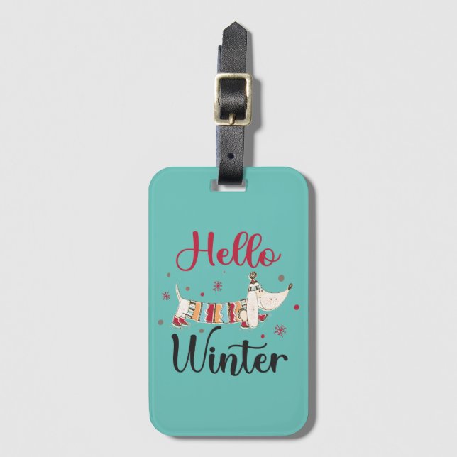 Niedlicher Hund Hallo Winter Gepäckanhänger (Vorderseite Vertikal)