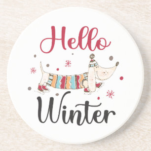 Niedlicher Hund Hallo Winter Getränkeuntersetzer