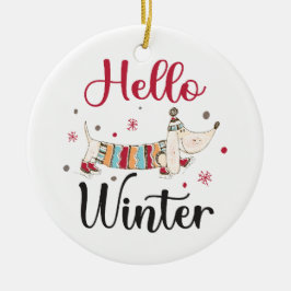 Niedlicher Hund Hallo Winter Keramik Ornament
