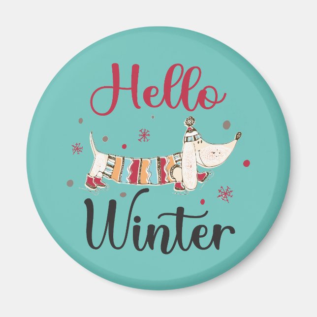 Niedlicher Hund Hallo Winter Magnet (Vorne)