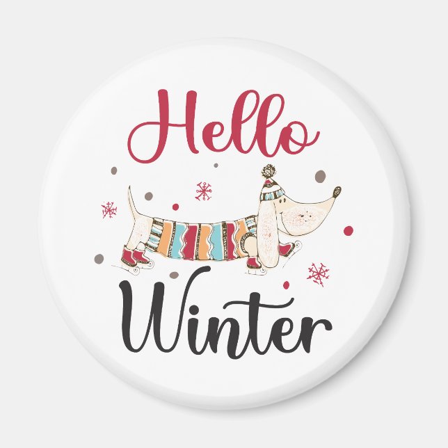 Niedlicher Hund Hallo Winter Magnet (Vorne)