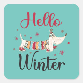 Niedlicher Hund Hallo Winter Quadratischer Aufkleber