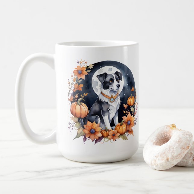 Niedlicher Hund Halloween Blumenmoon Canine Lover Kaffeetasse (Mit Donut)
