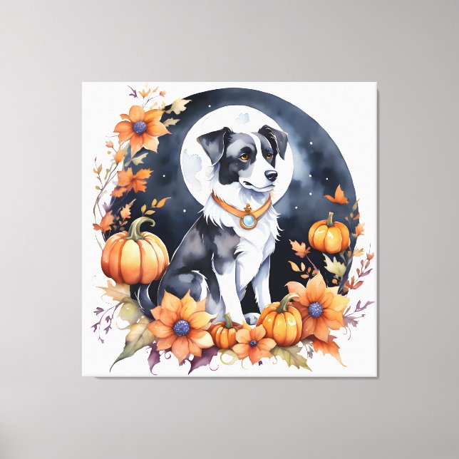 Niedlicher Hund Halloween Blumenmoon Canine Lover Leinwanddruck (Vorderseite)