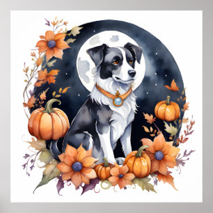 Niedlicher Hund Halloween Blumenmoon Canine Lover Poster