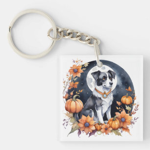 Niedlicher Hund Halloween Blumenmoon Canine Lover Schlüsselanhänger