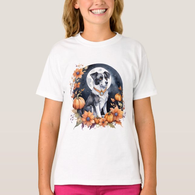 Niedlicher Hund Halloween Blumenmoon Canine Lover T-Shirt (Vorderseite)