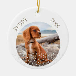 Niedlicher Hund Haustier 2 Fotos Star Muster Weihn Keramik Ornament