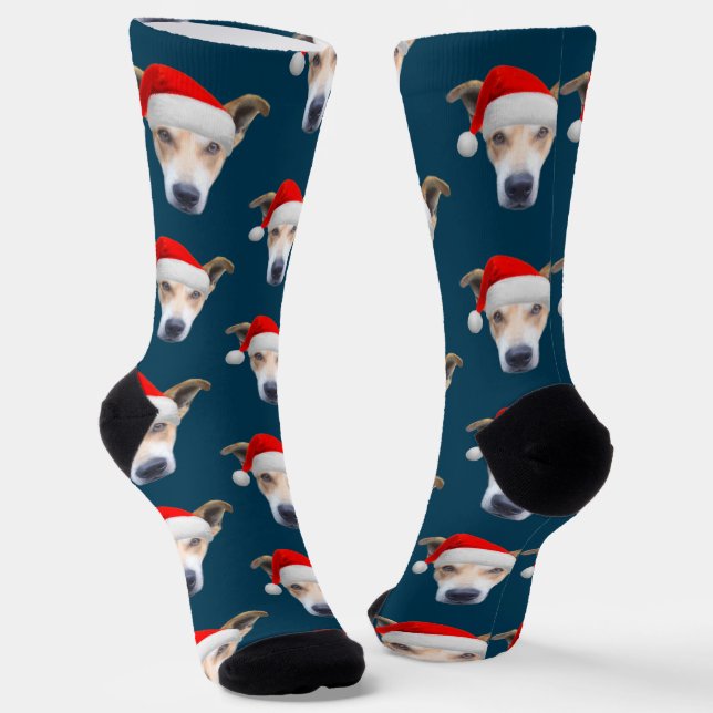 Niedlicher Hund Haustier Foto Navy Blue Red Weihna Socken (Gewinkelt)