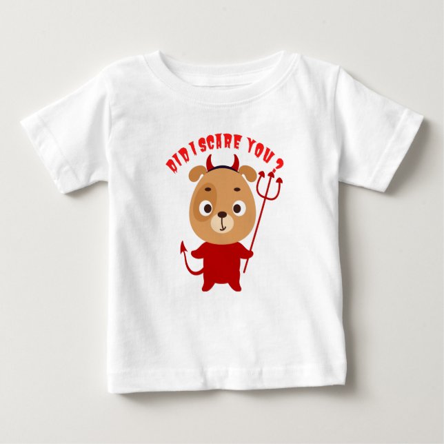 Niedlicher Hund in der Kostüme des roten Teufels m Baby T-shirt (Vorderseite)