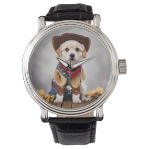 Niedlicher Hund in einem Cowboykostüm Armbanduhr