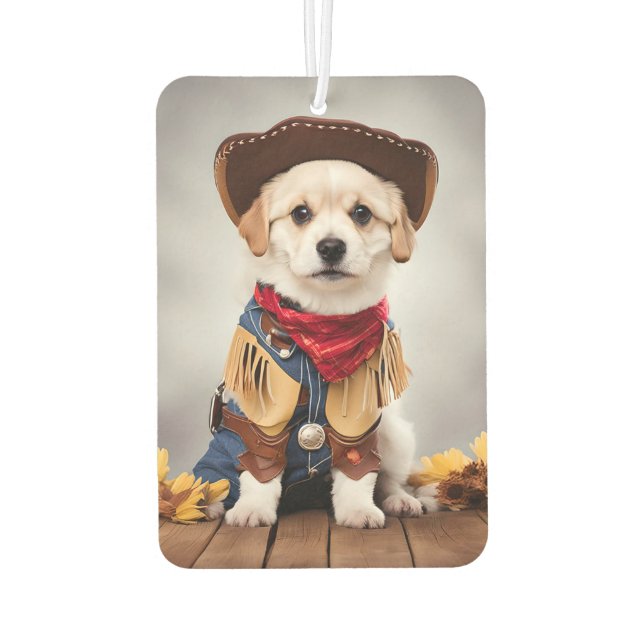 Niedlicher Hund in einem Cowboykostüm Autolufterfrischer (Rückseite)