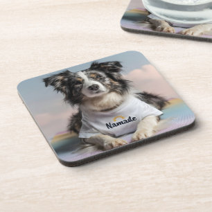 Niedlicher Hund in einem "Namaste"-T - Shirt auf e Getränkeuntersetzer
