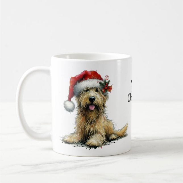 Niedlicher Hund in einer Weihnachtsmannmütze zu We Kaffeetasse (Links)