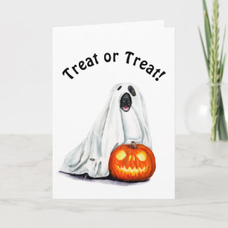 Niedlicher Hund in Ghost Costume Halloween Grußkar Karte