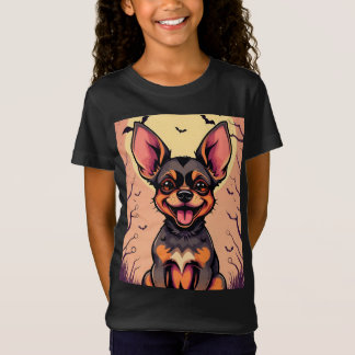 Niedlicher Hund in Halloween-Szene mit Pumpkins T-Shirt