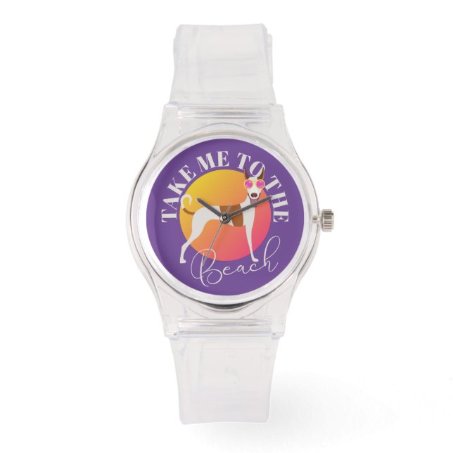 Niedlicher Hund in Sonnenbrille Rosa und Lila Armbanduhr (Vorderseite)