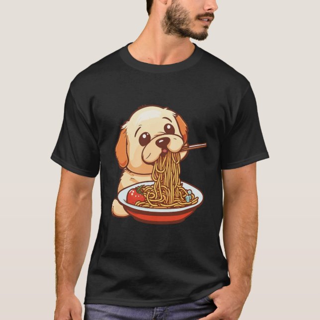 Niedlicher Hund isst Spaghetti T-Shirt (Vorderseite)