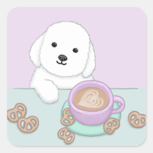 Niedlicher Hund, Kaffee und Cookies Illustration A Quadratischer Aufkleber
