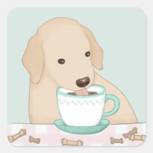 Niedlicher Hund, Kaffee und Leckereien Illustratio Quadratischer Aufkleber