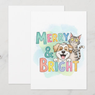 Niedlicher Hund & Katze Merry & Bright Feiertagskarte