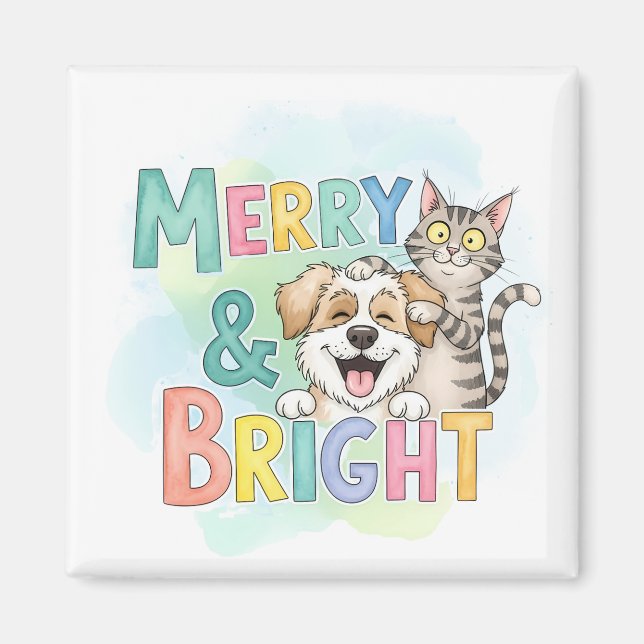 Niedlicher Hund & Katze Merry & Bright Magnet (Vorne)