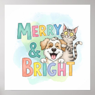 Niedlicher Hund & Katze Merry & Bright Poster