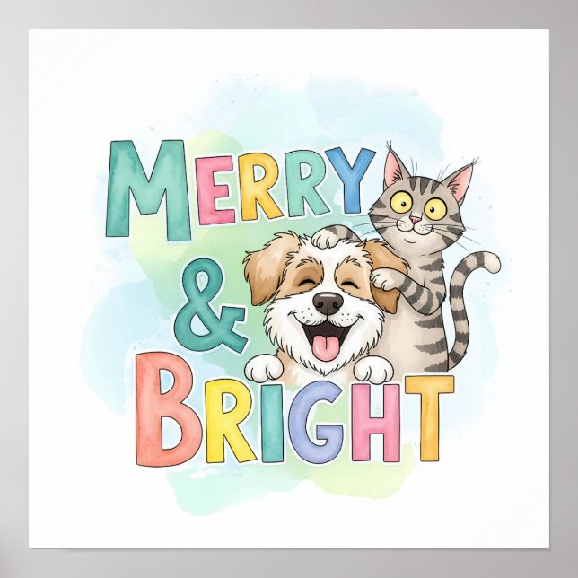 Niedlicher Hund & Katze Merry & Bright Poster (Vorne)