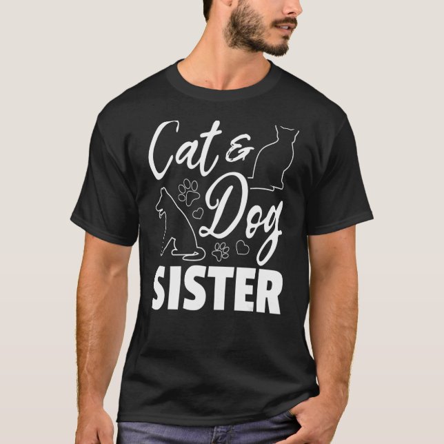 Niedlicher Hund Katze Schwester Hund Schwester Kat T-Shirt (Vorderseite)
