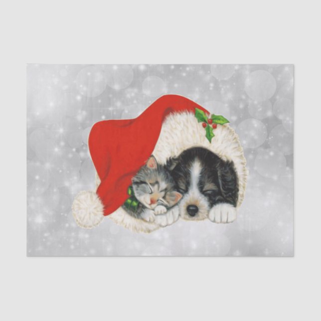 Niedlicher Hund Katze Weihnachtsfeiern Seidenpapier (Vorderseite)