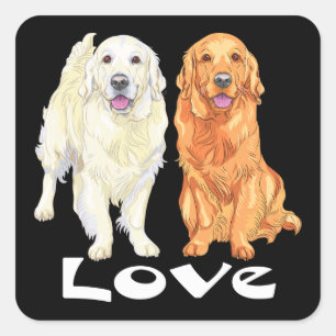 Niedlicher Hund Liebe Cartoon Golden Retriever Quadratischer Aufkleber