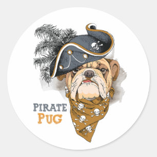 Niedlicher Hund Liebhaber Mops Piratenhut Runder Aufkleber