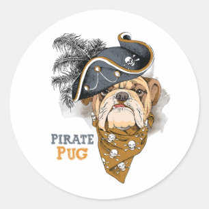 Niedlicher Hund Liebhaber Mops Piratenhut Runder Aufkleber