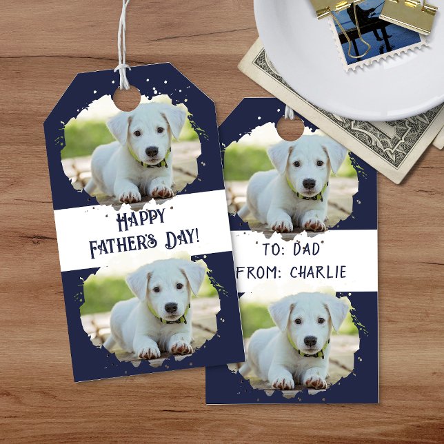 Niedlicher Hund liebt Personalisiertes Foto Muster Geschenkanhänger (Cute Dog Lovers Personalized Photo Pattern Blue Gift Tags)