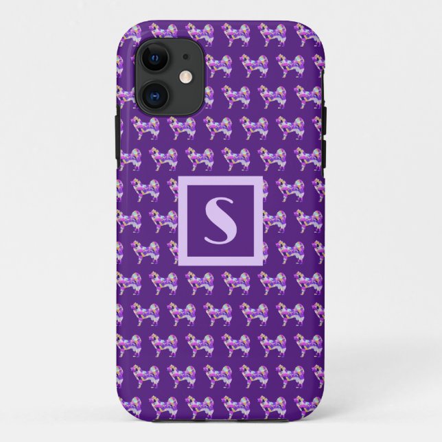 Niedlicher Hund Lila Silhouette Monogramm Case-Mate iPhone Hülle (Rückseite)