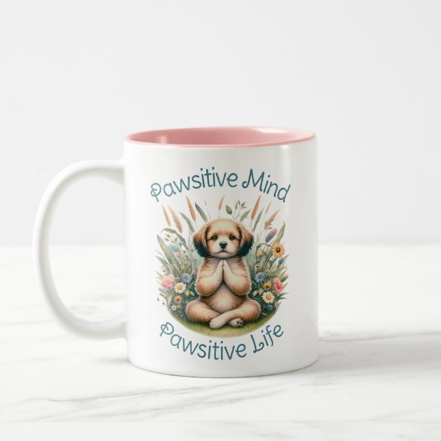 Niedlicher Hund Lover Funny Mindfulness Positives  Zweifarbige Tasse (Links)