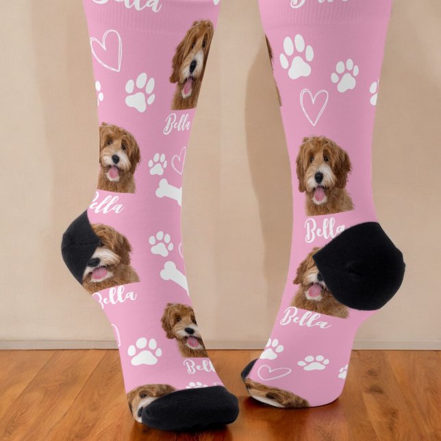 Niedlicher Hund Lover Pink Foto Socken (Von Creator hochgeladen)