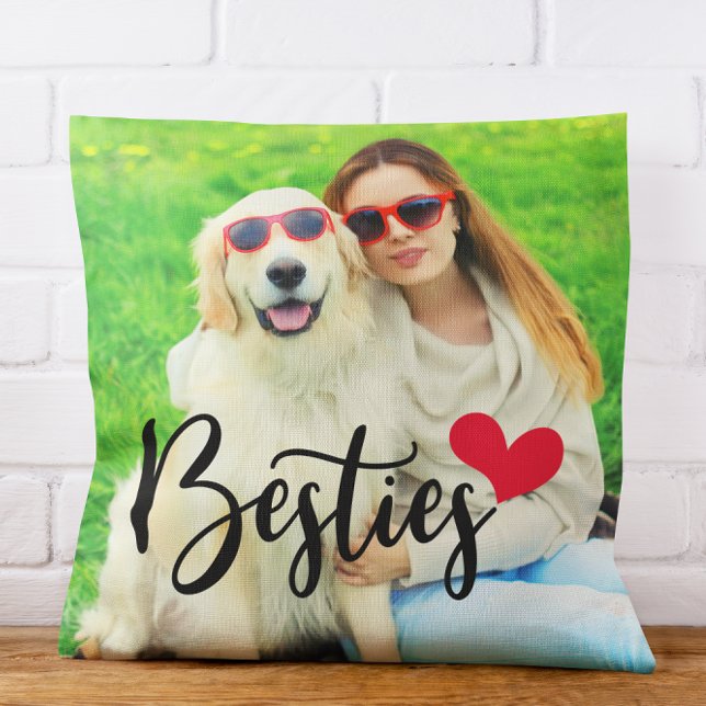 Niedlicher Hund Mama Besties Rotes Herz Foto Kissen (Glittery Rose Gold Foil 15th Birthday Throw Pillow)