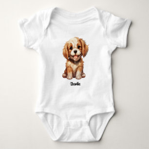 Niedlicher Hund mit bearbeitbarem Namen Baby Strampler