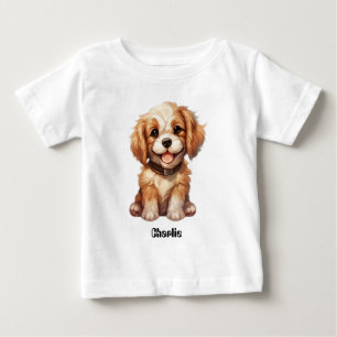 Niedlicher Hund mit bearbeitbarem Namen Baby T-shirt