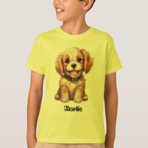 Niedlicher Hund mit bearbeitbarem Namen T-Shirt