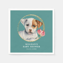 Niedlicher Hund mit Blume Babydusche Serviette