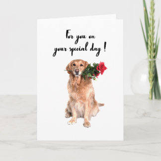 Niedlicher Hund mit Blume im Mund, Hund Geburtstag Karte