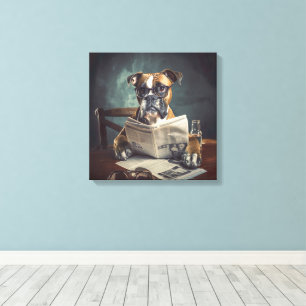 Niedlicher Hund mit Brille Reading Newspaper Leinwanddruck
