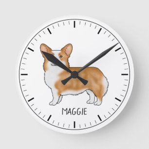 Niedlicher Hund mit Corgi, roter Pembroke, Walisi Runde Wanduhr