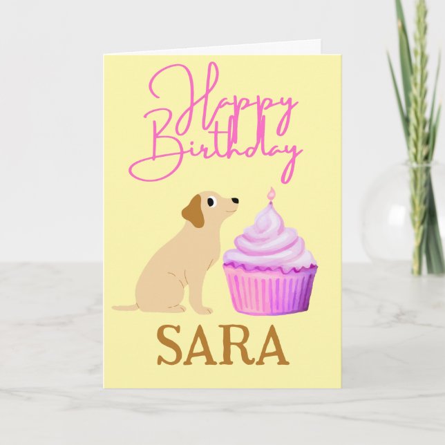 NIEDLICHER HUND MIT CUPCAKE BIRTHDAY Card Karte (Vorderseite)