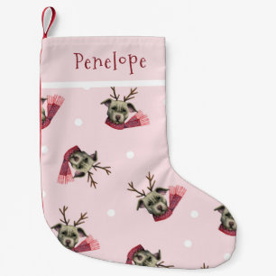 Niedlicher Hund mit dem Geweih-Muster Kleiner Weihnachtsstrumpf