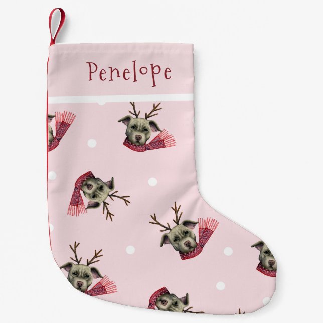 Niedlicher Hund mit dem Geweih-Muster Kleiner Weihnachtsstrumpf (Vorderseite)