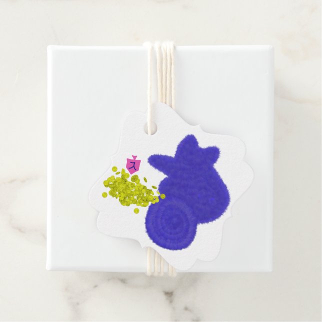 Niedlicher Hund mit dreidel und Hanukkah gelt Geschenkanhänger (Beispiel)